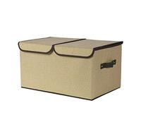 Larger Folding Linen Fabric Storage Cubes Cube Organizer Basket with Lid, Handles, Removable Divider for Home Office Closet Utility Room, Khaki