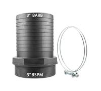 Larger Size Hosetail Connectors/Adaptors Barb-Thread 2",3" and 4" with Matching Double Wire Hose Clamp,iIdeal for Use with Layflat Hoses and Aquatics (75mm (3"))