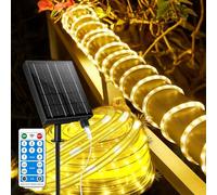 Larger Tube Solar Rope Lights 200LEDs Waterproof,Rechargeable Battery,Dual Charging,39FT Outdoor String Light,Remote-Control,for Pathway Patio Garden Palm Tree Christmas (Brighter - Warm White)