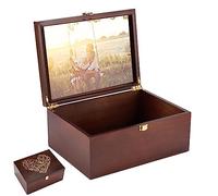 Larger Wooden Memory Keepsake Boxes With Hinged Lids and a photo frame inside the lid,Decorative Storage Box With a Hinge Lids For Picture Letter Time Capsule, Birthday, Wedding