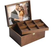 Larger Wooden Memory Keepsake Boxes With Hinged Lids, Keepsake Chests with Photo Box inside Gift for Wedding, Valentines Day Anniversary, Love box with Floral Heart,Memory Box for Kids, Time Capsule