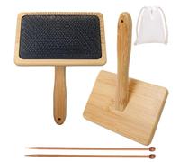 Larger Wool Carder, 5.9" x 3.94" Wire Slicker Wool Carding Brushes, Needle Felting Tools with Solid Handle, Dog Slicker Brush, Wood Hand Carders for Wools 5Pcs