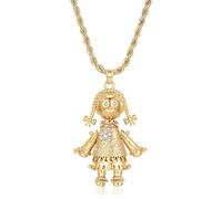 Largest Gold-Plated 3D Heart Rag Doll Pendant with Multi-Coloured Stones - 24 Inch Rope Chain - 87g (Clear Stones) - Bling King London