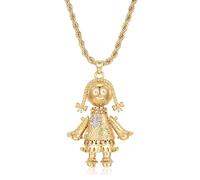 Largest Gold-Plated 3D Heart Rag Doll Pendant with Multi-Coloured Stones - 24 Inch Rope Chain - 87g (Multi-coloured Stones) - Bling King London