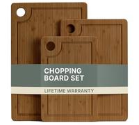 LARHN 3-Piece Carbonised Bamboo Chopping Board Set - 34×22/29×19/24×16-1.5 cm Thick Reversible Wooden Chopping Boards with Juice Groove for Cutting and Slicing Meat, Fish and Vegetables