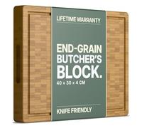 LARHN End-Grain Bamboo Butcher's Block & Chopping Board - 40x30x4cm | Gentle on Knives, Juice Groove, Recessed Handle, Pre-Oiled, Reversible, Plastic-Free, for Carving & Cutting Meat, Veg, Bread