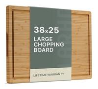 LARHN Large Bamboo Chopping Board for Kitchens - 38.5 x 25 x 2 cm - Thick Wooden Chopping Boards for Cutting, Slicing and Carving Meat, Fish and Vegetables