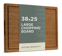 LARHN Large Carbonised Bamboo Chopping Board for Kitchens - 38.5 x 25 x 2 cm - Thick Wooden Chopping Boards for Cutting, Slicing and Carving Meat, Fish and Vegetables