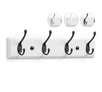 LARHN White Coat Hooks Wall Mounted Coat Rack - 4 Black Wall Hooks - 42 cm - All Fixings Included for Quick & Easy Installation
