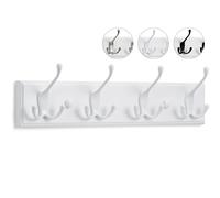 LARHN White Coat Hooks - Wall Mounted Coat Rack - 4 Triple White Coat Hooks for Wall - 42 cm - All Fixings Included for Quick & Easy Installation