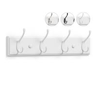 LARHN White Coat Hooks Wall Mounted Coat Rack - 4 White Wall Hooks - 42 cm - All Fixings Included for Quick & Easy Installation