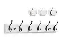 LARHN White Coat Hooks Wall Mounted Coat Rack - 6 Black Wall Hooks - 59 cm - All Fixings Included for Quick & Easy Installation