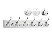 LARHN White Coat Hooks - Wall-Mounted Coat Rack - 6 Triple Matt-Nickel Coat Hooks for Wall - 59 cm - All Fixings Included for Quick & Easy Installation