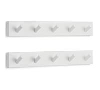 LARHN White Coat Hooks - Wall Mounted Coat Rack (2-Pack) - 5 White Coat Hooks for Wall - 43 cm - All Fixings Included for Quick & Easy Installation