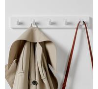 LARHN White Coat Hooks Wall Mounted Coat Rack with 5 Wall Hooks, 43 cm - All Fixings Included for Quick & Easy Installation