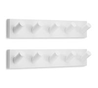 LARHN White Coat Hooks Wall Mounted Coat Rack with 5 XL Hooks (2-Pack), 42cm - All Fixings Included for Quick & Easy Installation