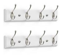 LARHN White Wall-Mounted Coat Rack, 2-Pack - 4 Matt-Nickel Coat Hooks, 42cm
