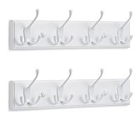 LARHN White Wall-Mounted Coat Rack, 2-Pack - 4 White Coat Hooks, 42cm