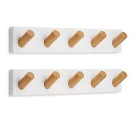 LARHN White Wall-Mounted Coat Rack, 2-Pack - 5 Wooden Coat Hooks, 42cm