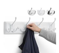 LARHN White Wall-Mounted Coat Rack - 4 White Coat Hooks, 42cm