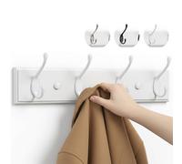 LARHN White Wall-Mounted Coat Rack - 4 White Coat Hooks, 42cm