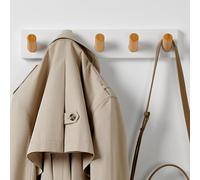 LARHN White Wall-Mounted Coat Rack - 5 Wooden Coat Hooks, 42cm