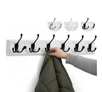 LARHN White Wall-Mounted Coat Rack - 6 Black Coat Hooks, 59cm