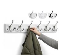 LARHN White Wall-Mounted Coat Rack - 6 Matt-Nickel Coat Hooks, 59cm