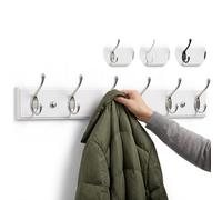 LARHN White Wall-Mounted Coat Rack - 6 Matt-Nickel Coat Hooks, 59cm