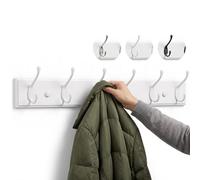 LARHN White Wall-Mounted Coat Rack - 6 White Coat Hooks, 59cm