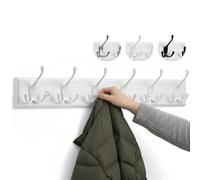 LARHN White Wall-Mounted Coat Rack - 6 White Coat Hooks, 59cm