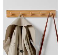 LARHN Wooden Coat Hooks - Wall Mounted Coat Rack - 5 Wooden Coat Hooks for Wall - 43 cm - All Fixings Included for Quick & Easy Installation