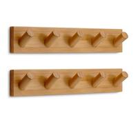LARHN Wooden Coat Hooks Wall Mounted Coat Rack with 5 XL Hooks (2-Pack), 42cm - All Fixings Included for Quick & Easy Installation