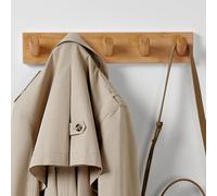 LARHN Wooden Coat Hooks Wall Mounted Coat Rack with 5 XL Hooks, 42cm - All Fixings Included for Quick & Easy Installation