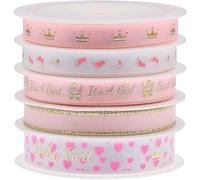 LaRibbons 5 Rolls Baby Girl Light Pink Craft Ribbon, 5 Yards/Roll, Total 25 Yards - Perfect for Baby Shower, Birthday, Gift Wrapping, Party Decoration