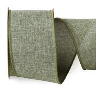 LaRibbons Sage Green Linen Wired Ribbon, 2.5 Inch x 12 Yard, Burlap Wired Edge Ribbon for Spring Easter Wreaths, Bow Crafts, Gift, Christmas Tree Decoration, Home Decor