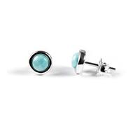 Larimar and Sterling Silver Simple Minimal Round Stud Earrings, Blue Natural Gemstone Earrings