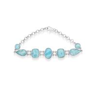 Larimar Bracelet Blue Gemstone Jewelry Adjustable Chain Lobster Clasp Bezel Set Oval Rectangle Pear Round Cabochon White Rhodium Plated Natural Stone Jewelry Gift for Women 9 Inches