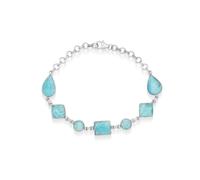 Larimar Bracelet Blue Gemstone Jewelry Adjustable Chain Lobster Clasp Bezel Set Rectangle Round Square Pear Cabochon White Rhodium Plated Natural Stone Jewelry Gift for Women 7.5 Inches