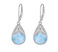 Larimar Earrings Sterling Silver Filigree Irish Celtic Teardrop Natural Blue Gemstone Drop Earrings Jewellery Gifts For Women