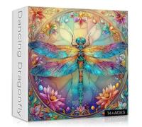 Larkipuzz Dragonfly Puzzles for Adults 1000 Pieces, Stained Glass Gradient Puzzle Flower, Colorful Insect Puzzle Theme for Home Wall Art