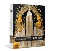 Larkipuzz Sunflower Skyscraper Puzzles for Adults 1000 Pieces, Gold Butterfly Plant Floral Jigsaw Puzzles Paper Art, Unique Impossible Building Landscape Theme as Art Decor