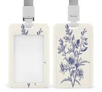 Larkspur Flower, Retro ID Badge Holder Retractable Clip Card Holder Card Protector Name Badge Name Tag for Work Office Doctor Nurse