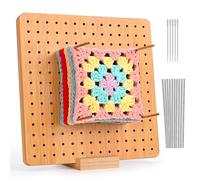 Larkumio Crochet Blocking Board and Pins, 7.9 Inch Granny Square Blocking Board for Crochet with 10 Steel Rod & 5 Knitting Needles, Wooden Peg Boards Blocking Mats for Knitting
