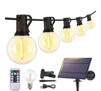 Larkvue 25FT Solar String Lights Outdoor with Remote, Waterproof Dimmable 3 Modes Patio Lights with 10+1 LED Shatterproof G40 Bulbs for Backyard-Black