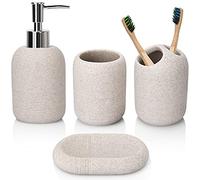 L'ARL GMVOI Bathroom Accessory Set,4 Piece Decor Accessories Sets Complete with Soap Dispenser,Toothbrush Holder,Bathroom Tumbler,Soap Dish for Vanity Countertop Accessories,Beige