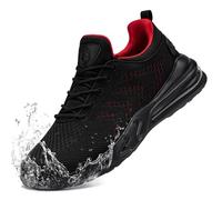 LARNMERN Mens Kitchen Shoes Chef for Men Waterproof Non Slip Trainers Running Walking Slip on Shoes Fitness Sport Footwear(Black Red,9 UK)