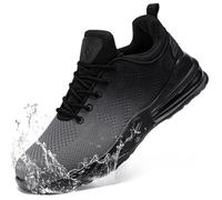 LARNMERN Mens Kitchen Shoes Chef for Men Waterproof Non Slip Trainers Running Walking Slip on Shoes Fitness Sport Footwear(Black Grey,12 UK Wide)