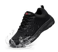 LARNMERN Mens Womens Waterproof Trainers Non Slip Work Shoes Men Chef Kitchen Shoe Slip Resistant Absorbing Restaurant Food Service Shoes Slip-on,Black/8.5 UK