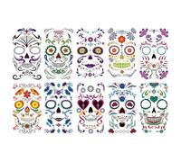 Laroal 10 Sheets Halloween Face Temporary Tattoos - Day of the Dead Floral Sugar Skull Face Stickers Makeup Kit for Cheek, Eye, Forehead etc, Masquerade Parties Decorations
